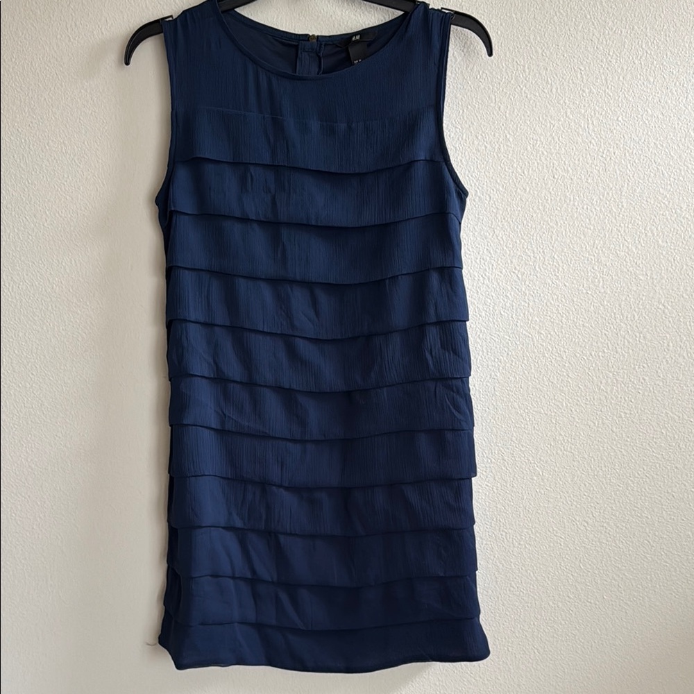 H&M Blue Tiered Pleated Mini Dress
